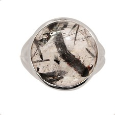 Natural Tourmalated Quartz / Black Rutile, Sri Lanka 925 Silver Ring s.8 CR75395