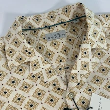 NWT IKE BEHAR Mens Medium Cream Geometric Short Sleeve Button Down Shirt