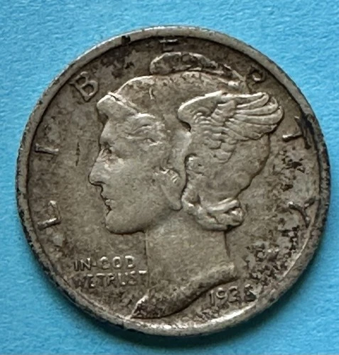 1938-D Mercury Dime. 90% Silver. XF Condition. Wartime Coin. Charity Auction.