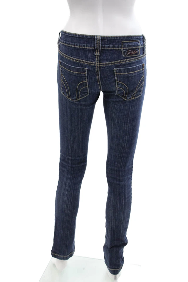 Pantalones de mezclilla para mujer Serfontaine de algodón a rayas tiro bajo lavado medio azul talla 25 Foto 3 de 4