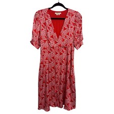Boden Size 8 Long Red White Satin Tea Dress Brunch Short Sleeve Boho Floral