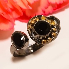 Black Onyx Gold Plated Handmade Jewelry Ring s.7.5 M1532