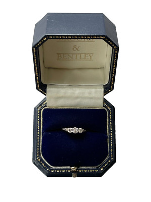 Diamant Trilogie Ring 9 kt Gold und Platin Diamant Vintage Goldring - Größe K