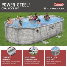 16 Ft X 10Ft  Power Steel Oval Above Ground Pool Metal Frame Set Easy Setup With