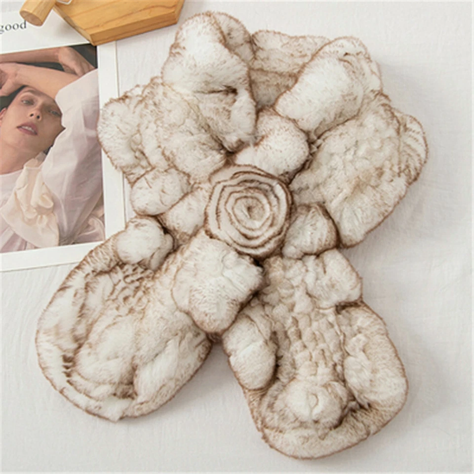 Женщин реальный кроличий мех шарф теплый вязаный шарфы воротник надежном украл шеи подогреватель - Изображение 3 из 4