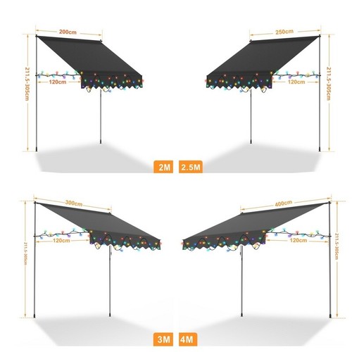 Balkonmarkise Klemmmarkise Markise mit LED Sonnendach Sonnenmarkise 1.5-4M - Bild 3 von 17