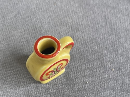 Miniature Ceramic Yellow Pitcher red green accents - Picture 2 of 5