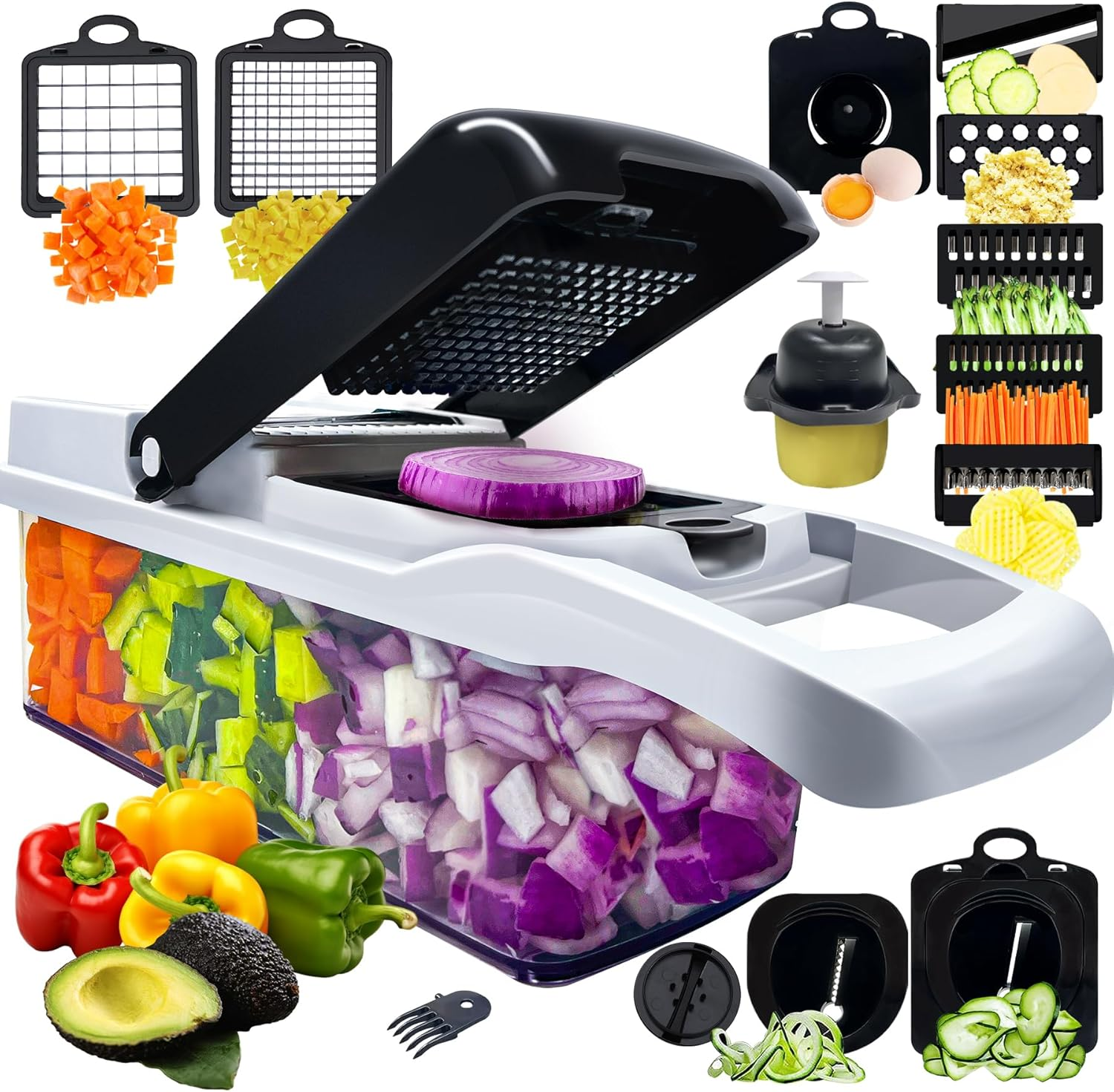Vegetable Chopper with Container, Onion Cutter, Multifuctional 15 in 1 Food Chop