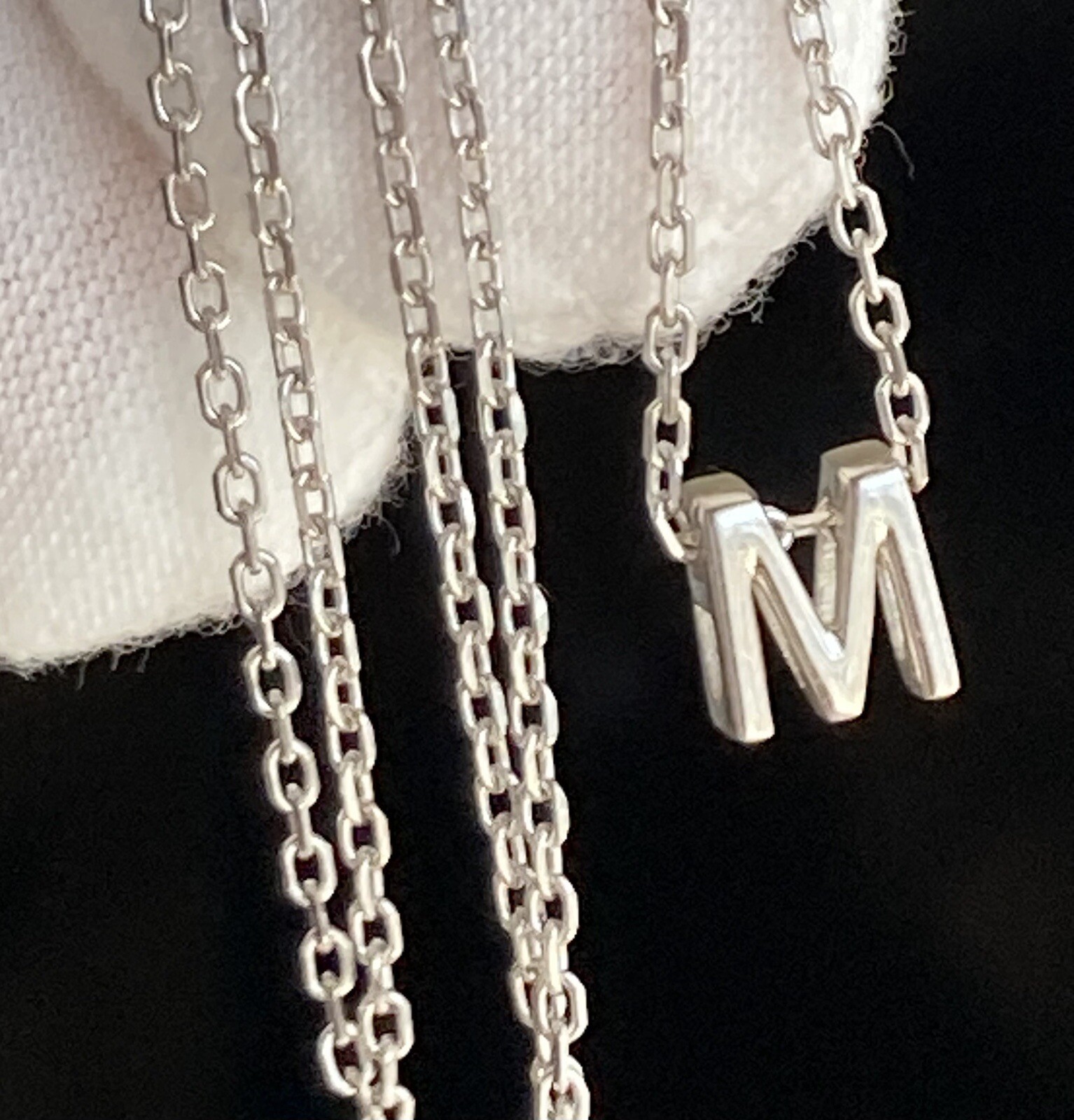Sterling Silver M Initial Tiny Slide Pendant Char… - image 18