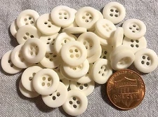 24 Small Matte White Plastic Buttons Concave Front Almost 1/2" 12mm # 8250
