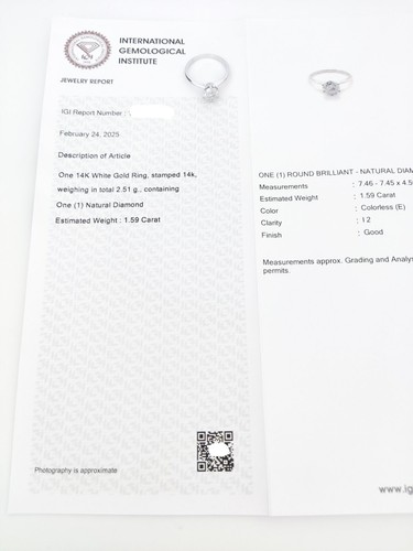 Anello oro bianco e Diamante naturale 1.59ct - Solitario - certificato IGI ๐ - Foto 17 di 17