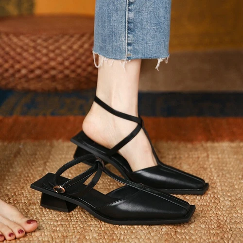 Woman Fashion Sandals Casual PU Low Rubber Rome Square heel Flat Back Strap Toe - Picture 37 of 55
