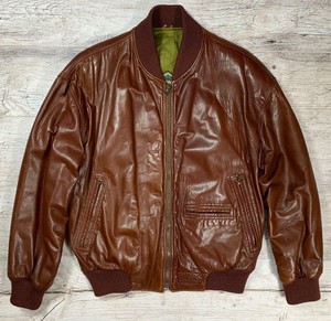 Brown Leather Bomber Jacket Size XL 