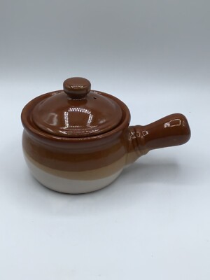Vintage 1970's French Onion Soup Chili Pottery Bowl with Handle and Lid 4.5''