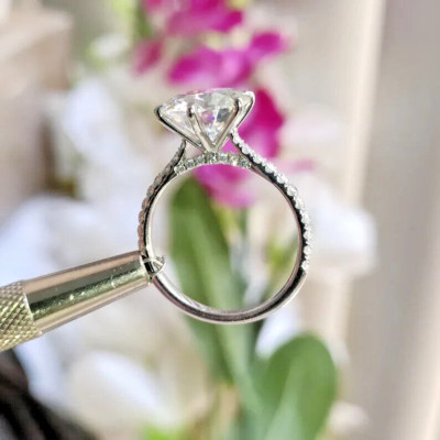 Antique Cathedral Set Engagement Ring,3.5 carat Round Cut Moissanite Silver Ring