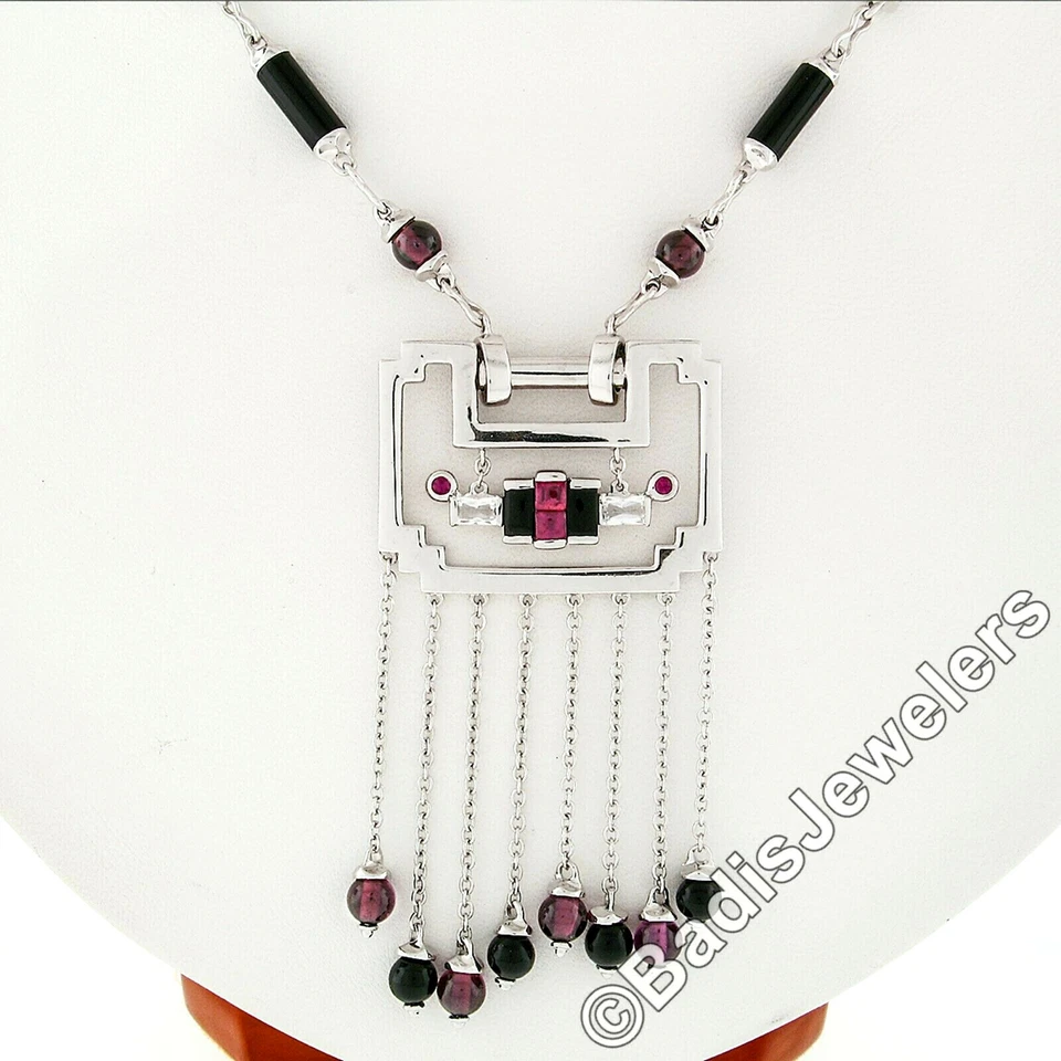 Elegante collar de araña con borla colgante de turmalina y ónix negro de oro de 18k Foto 3 de 4