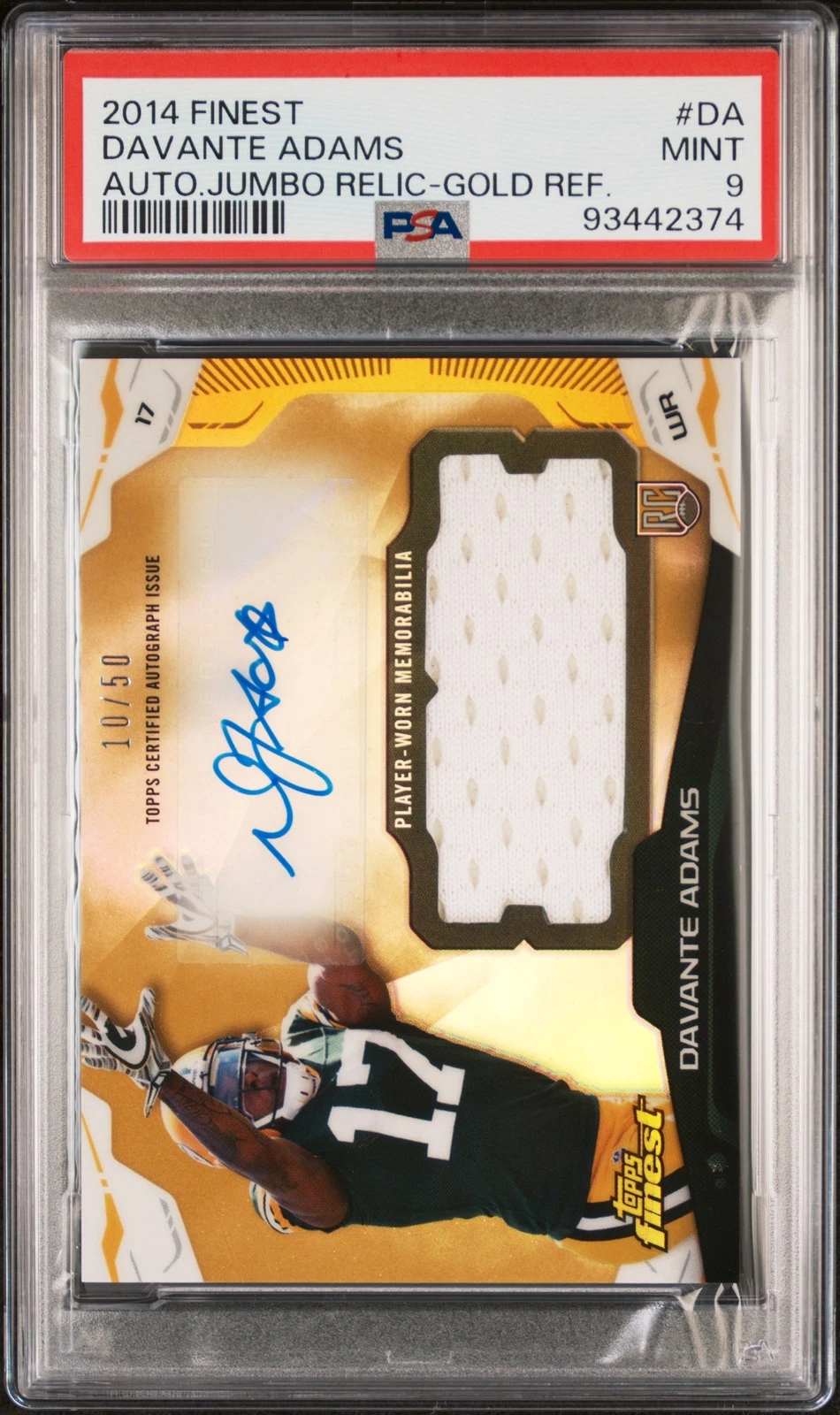 Davante Adams Finest Autograph Jumbo Relic Refractor #DA Gold Refractor