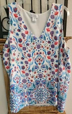 Sleeveless Blouse Red, White & Blue Floral Adrienne Vittadini Womens XL