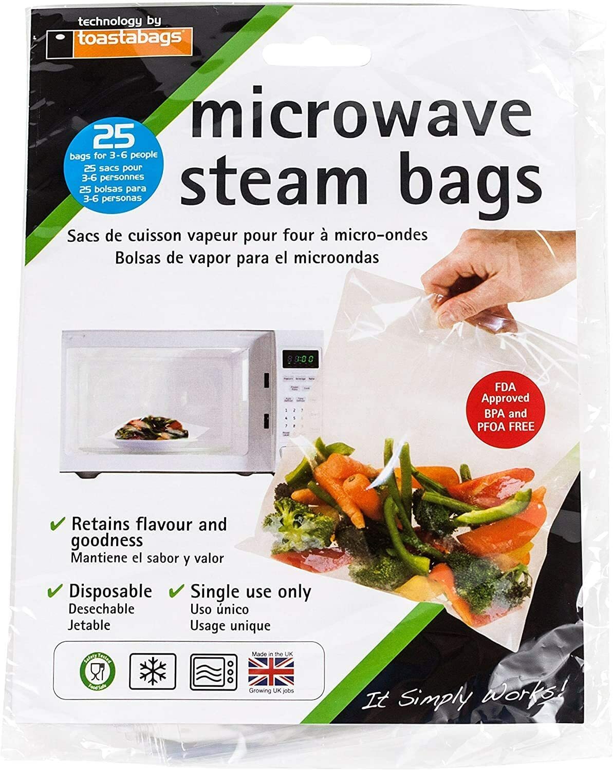 Microwave Steam Steamer Bags 25cm x 25cm Pack 25 Healthy Cooking By Toastabags