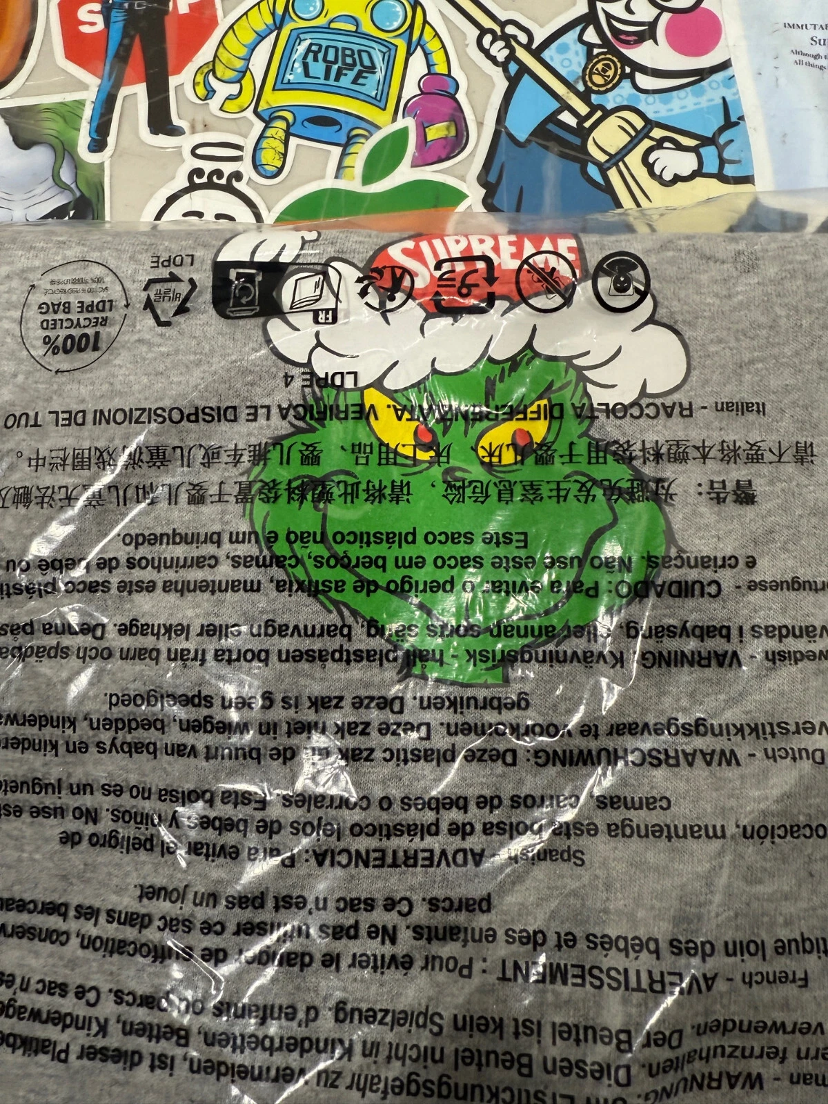 Supreme Grinch Tee Shirt Homme XLarge Gris FW24 EXPÉDIÉ DÈS QUE POSSIBLE