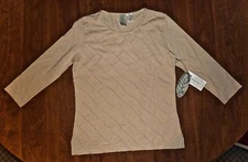 NWT $59 MULTIPLES *SOFT* TAN 3/4-SLEEVE EMBELLISHED KNIT  TOP – MISSES XS