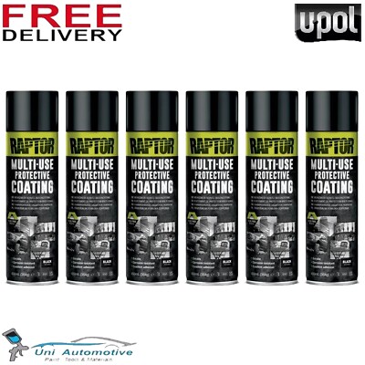 6 X U-POL RMUB/AL RAPTOR 1K MULTI-USE SCHUTZBESCHICHTUNG AEROSOL SCHWARZ 450ML SD