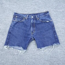 Levis Shorts Men 32x4 Blue Cut Off Jorts Dark Wash Denim 505 Jean Bermuda Tag 34