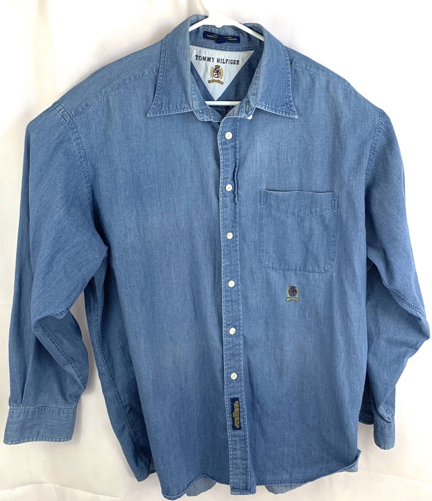 Tommy Hilfiger 17 Below Sleeve Long | Front Crest Blue Shirt Pocket eBay Mens 35 Button