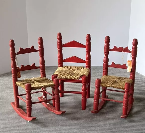 4 Vintage Dollhouse Miniature Ladder Back Chairs Rope Seats 1:12th