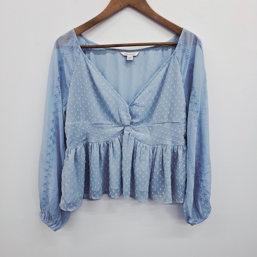Blusa American Eagle azul punto suizo bordada peplum para mujer grande Cottagecore - Imagen 3 de 14