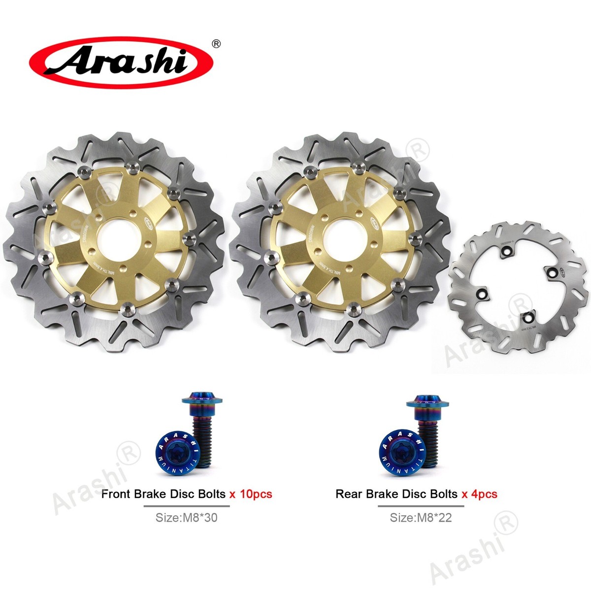 Front Rear Brake Disc Rotor + Bolts For Kawasaki Ninja ZX-12R