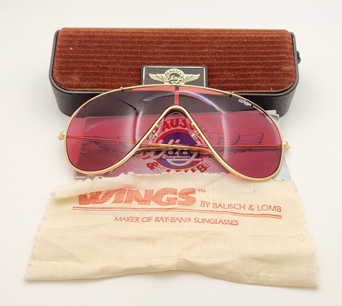 Vintage B&L Ray Ban Bausch Lomb Pink/Rose Gold Plated Wings w/Case  Paperwork