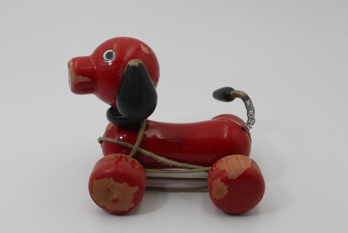 VINTAGE KOUVALIAS WOODEN 5" PUPPY DOG PULL ALONG TOY GREEK DAMAGED - Picture 4 of 8