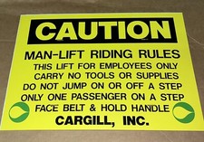 Vintage Cargill Grain Seed CAUTION Sign - Man Lift Riding Rules - Plant, Factory