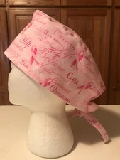 Scrub or Chef Hat Medical Nursing Chemo Breast Cancer Awareness Cotton Fabric