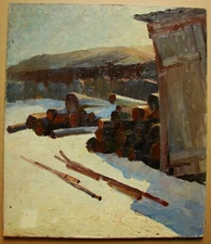 Ukrainian Soviet Oil Painting realism impressionism timbers winter snow Siberia