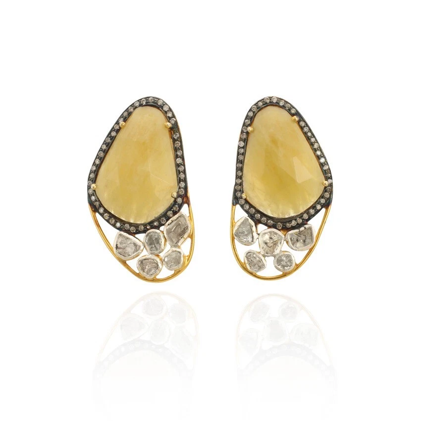 Pendientes de plata de ley con tachuelas de diamantes de berilo natural hechos a mano joyas Foto 2 de 3