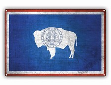 Wyoming State Flag USA Vintage Look Wall Art Decor Rectangle Aluminum Metal Sign