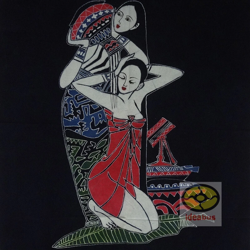 Art Wall Hanging Batik Tapestry Curtain-Chinese Thai Ethnic Girls Shower 47x34" - Image 2 of 4