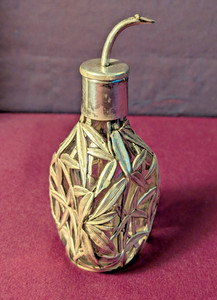Antique Sterling Bamboo Overlay Dimple Glass Bitters Bottle