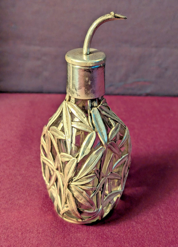 Antique Sterling Bamboo Overlay Dimple Glass Bitters Bottle