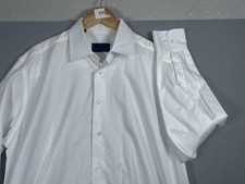 David Donahue Dress Shirt Mens 17 34/35 White Regular Fit Cotton Twill LS
