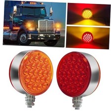 2PCS 48-LED Round Pedestal Truck Lights - Dual Face Turn Signal  Red/Amber
