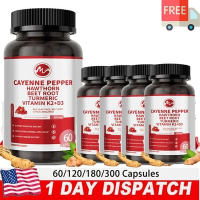 Cayenne Pepper Capsules Hawthorn Beet Root Turmeric Vitamin Capsule 60-300 Count