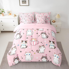 Toddler Cat Twin Comforter Set with Sheets for Kids Boys Girls Cats Print Bed in