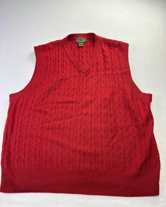 ORVIS Mens Burgundy Red Wool Cable Knit Sweater Vest Size XL V Neck *Grandpacore