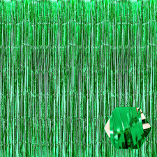 3 Pack Green Foil Fringe Curtain Backdrop, 3.28Ft x 8.2Ft Metallic Tinsel Foil F