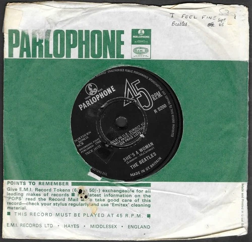 1964  The BEATLES 45 I feel fine/ She's a woman PARLOPHONE R 5200