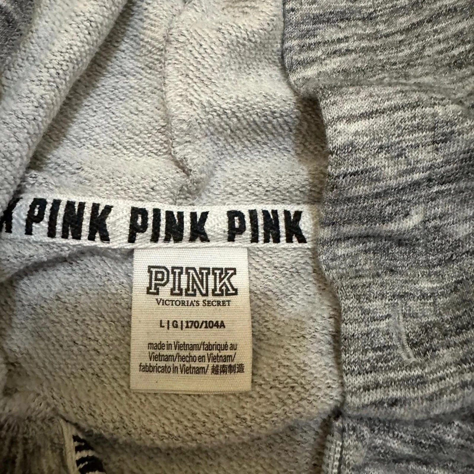 UNDERCOVER Victoria Secret ROSA Felpa con cappuccio e zip grigia e bianca grande
