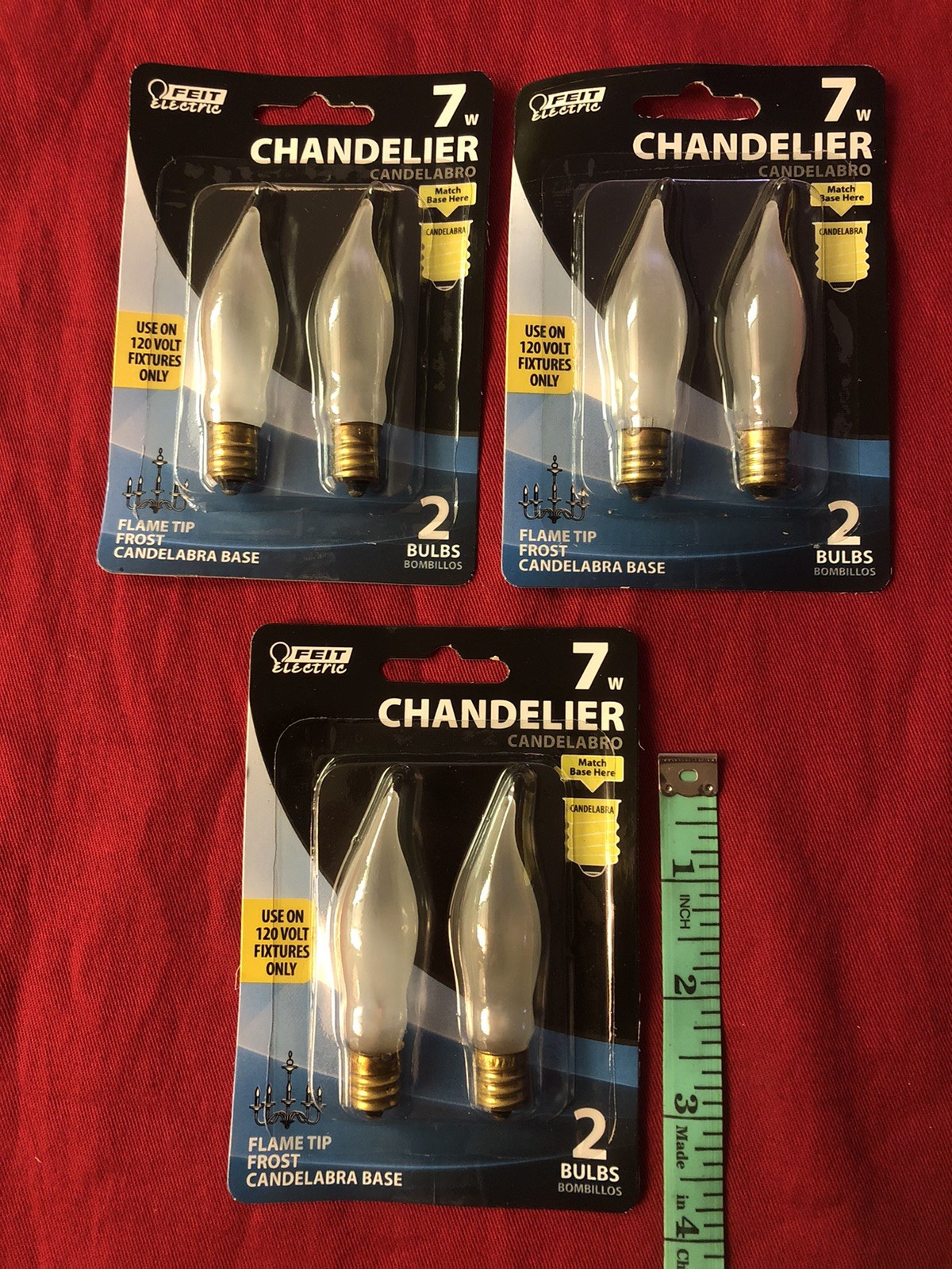 Lot of 3 (2 PACK) FEIT 7 Watt Candelabra Base Chandelier Fla